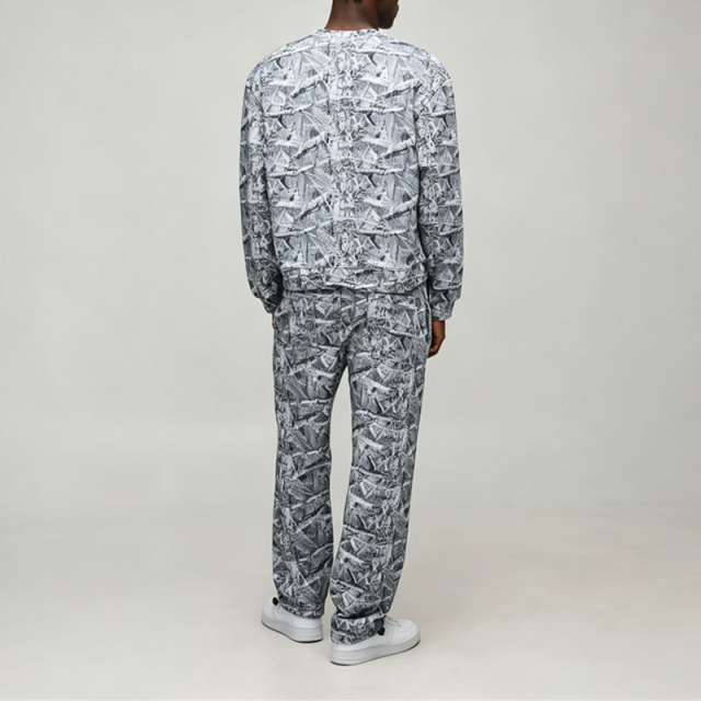 Custom Screen Print Round Neck Sweatshirt Activewear Silhouette Baggy Regular Patterned Jogger Men's Graphic Tracksuit