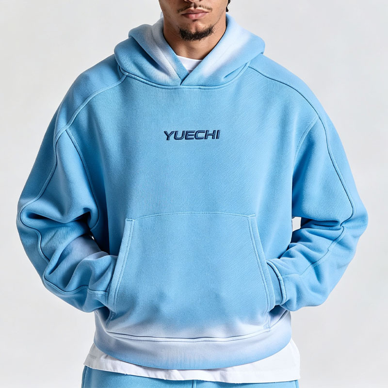 Custom Men's Boxy Fit Pullover Hoodie Wide Leg Jogger Tracksuit Heavyweight Fleece 100% Cotton Sun Faded Embroidered Streetwear