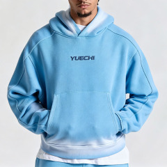 Custom Men's Boxy Fit Pullover Hoodie Wide Leg Jogger Tracksuit Heavyweight Fleece 100% Cotton Sun Faded Embroidered Streetwear