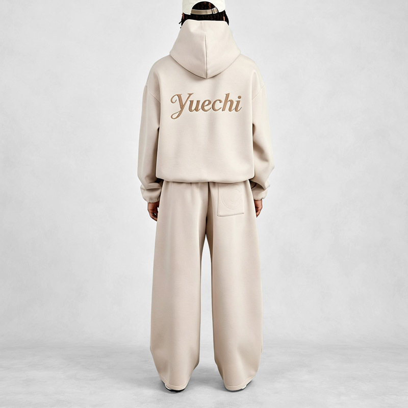 Mens Oversized Quarter Zip Hoodie and Baggy Wide Leg Pant 2 Piece Set Air Layer Fabric With Script Embroidery Street Tracksuit