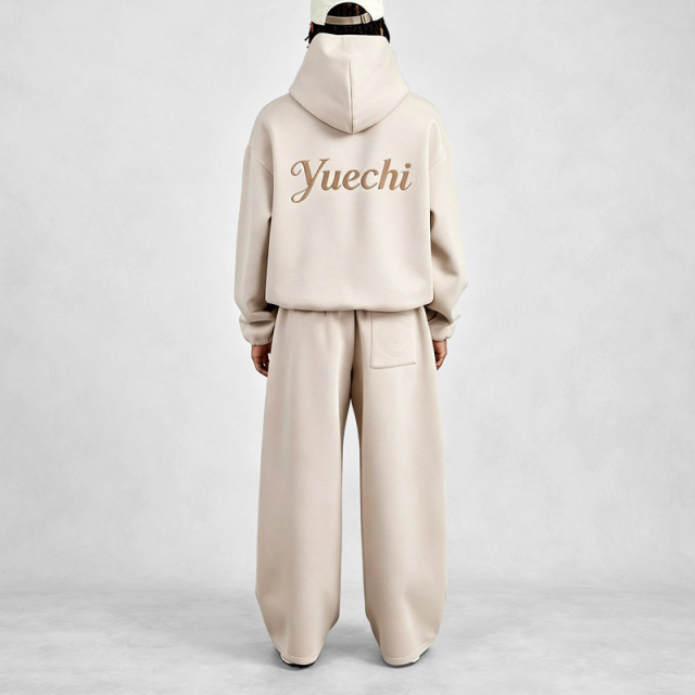 Mens Oversized Quarter Zip Hoodie and Baggy Wide Leg Pant 2 Piece Set Air Layer Fabric With Script Embroidery Street Tracksuit