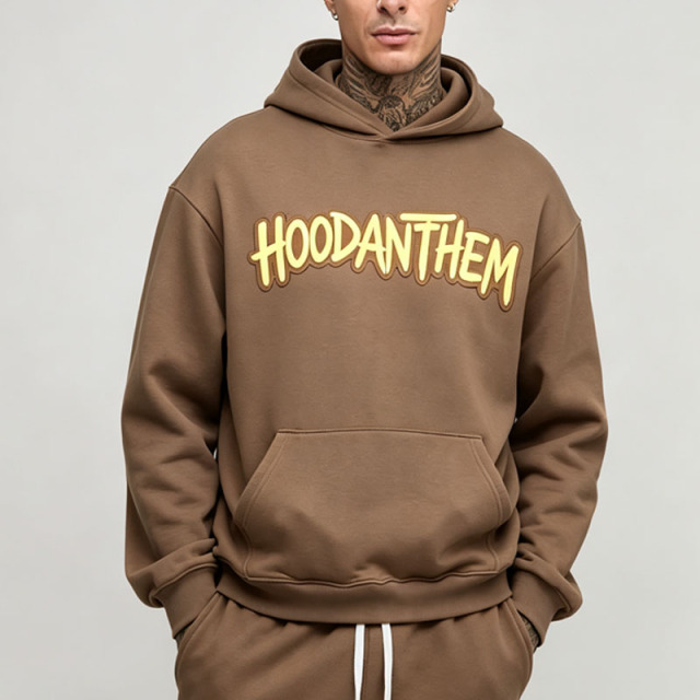 Custom Men's Oversized Boxy Applique Hoodie Wide Leg 100% Cotton French Terry Tracksuit Streetwear Winter Two Piece Set