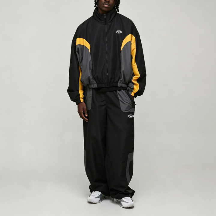 Custom Men's Oversized Colour Block Sports Jacket Tracksuit Funnel Neck Screen Printing Nylon Windbreaker Two Piece Set,Leading Custom Apparel Manufacturer | Your Trusted China Sourcing Partner | YC/YUECHI,Custom Men's Oversized Colour Block Sports Jacket Tracksuit Funnel Neck Screen Printing Nylon Windbreaker Two Piece Set