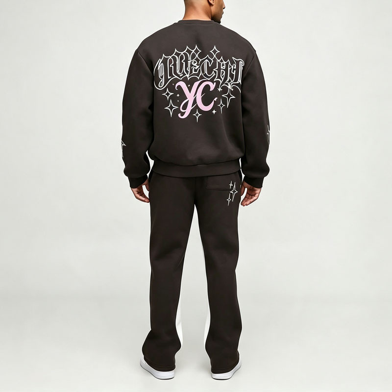 Custom Screen Print Round Neck Sweatshirt Activewear Silhouette Baggy Regular Patterned Jogger Men's Graphic Tracksuit