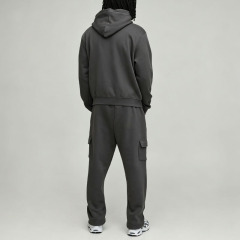 Custom Men's Tall Boxy Hooded Cargo 100% Cotton Solid Tracksuit Oversized Relaxed Silhouette Blank Streetwear Two Piece Set