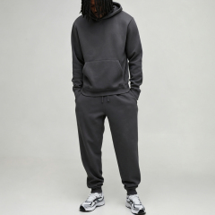 Custom Made Heavyweight Vintage Tracksuit 2 Pieces Black Grey Fleece Plain Urban Apparel Men's Streetwear Jogger Set