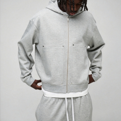 Custom Studded Rivet Metal Detail Boxy Fit Cropped Wide Leg Baggy Grey Cotton Men's Heavyweight Fleece Winter Streetwear