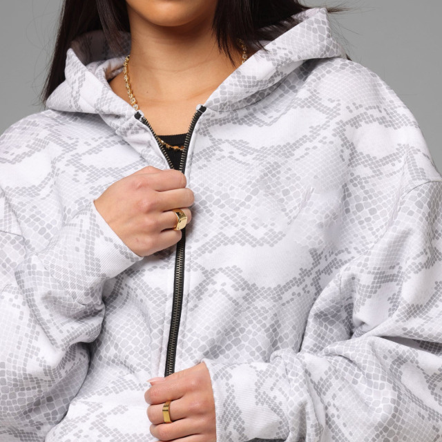 Custom Men Boxy Oversized Full Zip Cropped Hooded Tracksuit DTG Snake Animal Print Fleece Dropped Shoulder Wide Leg Streetwear