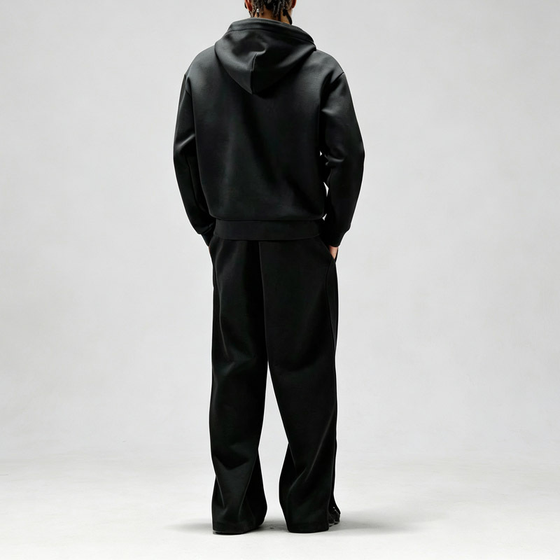 Men Full Zip up Embroidered Hooded Tracksuit Oversized Baggy Trousers Elastic Drawstring Waist Heavyweight Jersey Two Piece Set