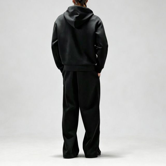 Men Full Zip up Embroidered Hooded Tracksuit Oversized Baggy Trousers Elastic Drawstring Waist Heavyweight Jersey Two Piece Set
