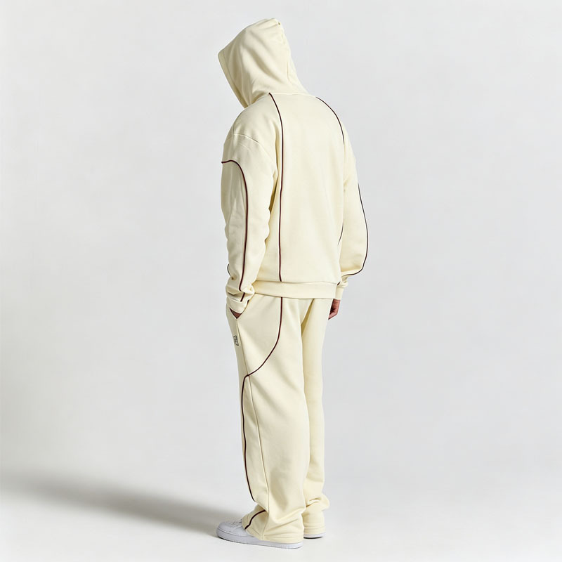 Men's Oversized Full Zip Hoodie Tracksuit Heavyweight 100% Cotton French Terry Embroidered Contrast Piping Wide Leg Sweatpants