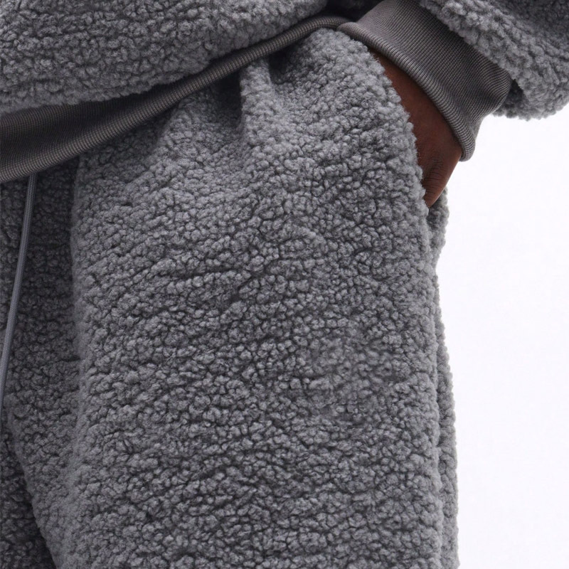 Custom Men's Sherpa Fleece Tracksuit Cropped Pullover Hoodie Set 100% Polyester Fluffy Warm Winter Streetwear Blank Two Piece