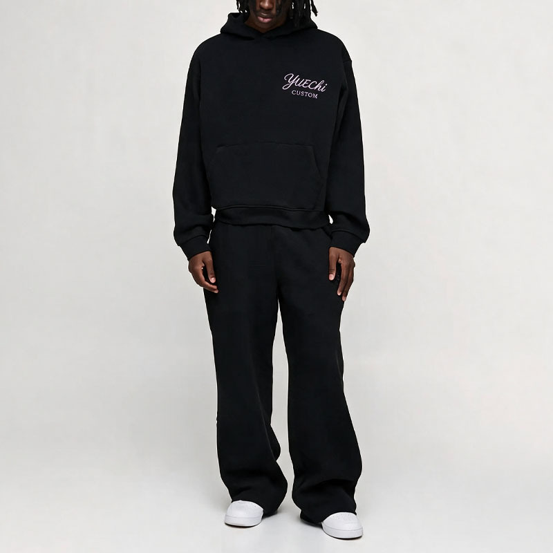 Custom Men Oversized Boxy Embroidered Hoodie Wide Leg Sweatpants Fleece Tracksuit 100% Cotton Two Piece Set Letter Streetwear