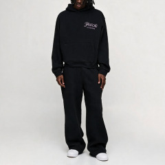 Custom Men Oversized Boxy Embroidered Hoodie Wide Leg Sweatpants Fleece Tracksuit 100% Cotton Two Piece Set Letter Streetwear
