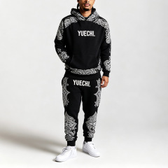 Custom Men Full Zip Hoodie Tracksuit 100% Cotton Heavyweight Fleece Embroidery DTG Printing Cuffed Jogger Two Piece Set