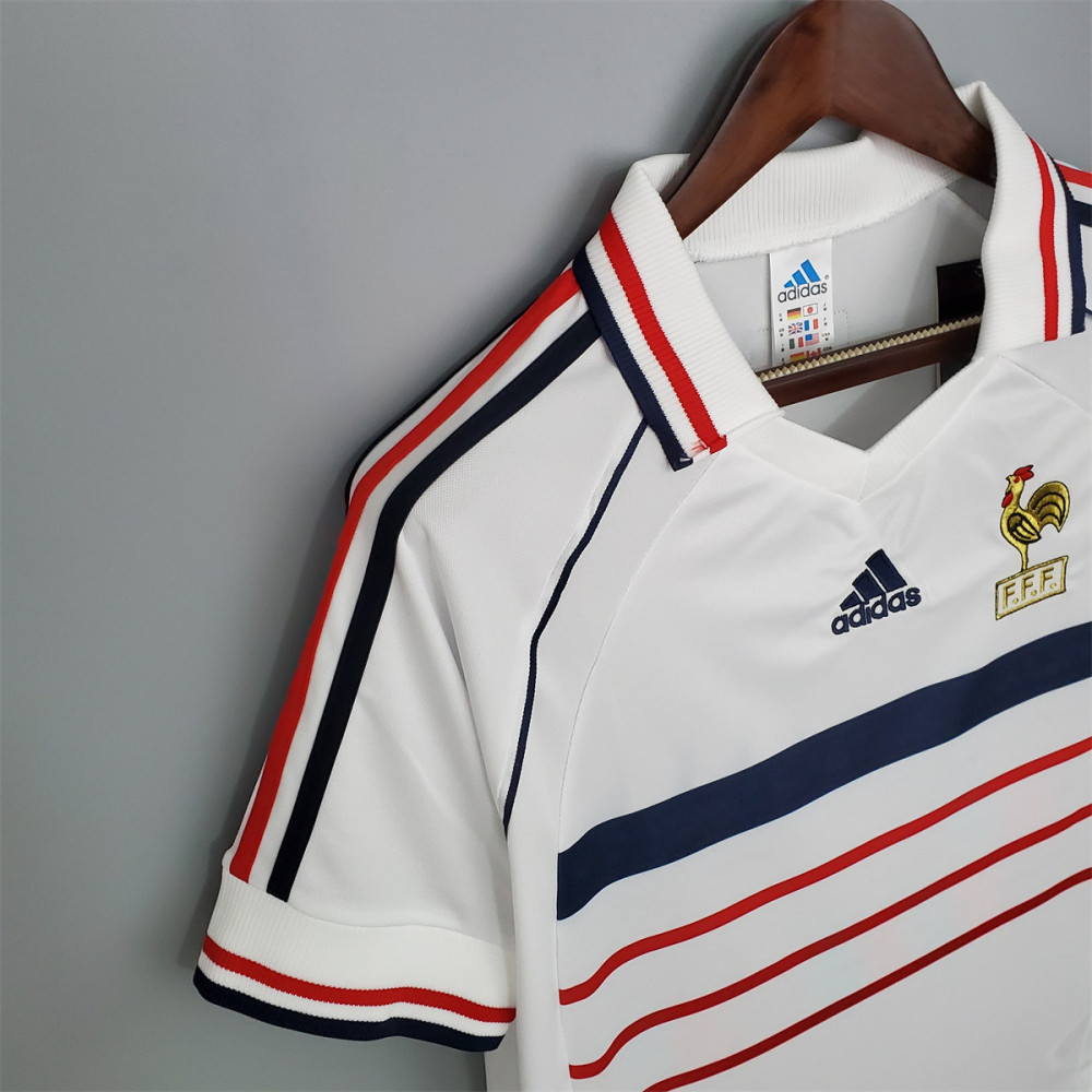 Retro France 1998 Away Jersey sleeve detail with red, white and blue stripes