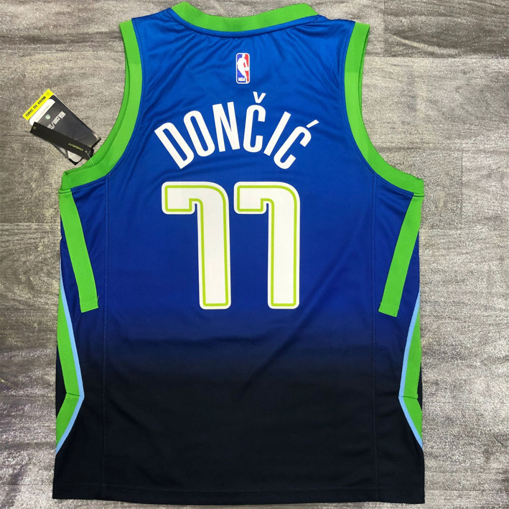 NBA Dallas Mavericks V Neck Black Blue Jersey DONCIC#77 S-XXL