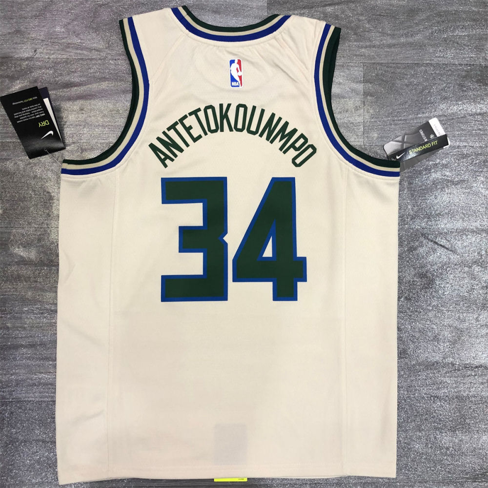 NBA Milwaukee Bucks Round neck Beige jersey ANTETOKOUNMPO#34 S-XXL