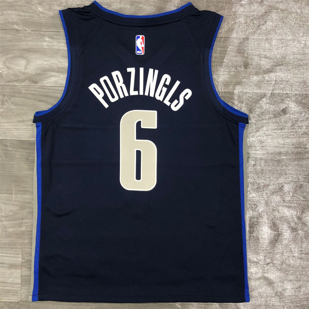 NBA Dallas Mavericks V Neck Snow Mountain Royal Blue Jersey PORZINGIS#6 S-XXL