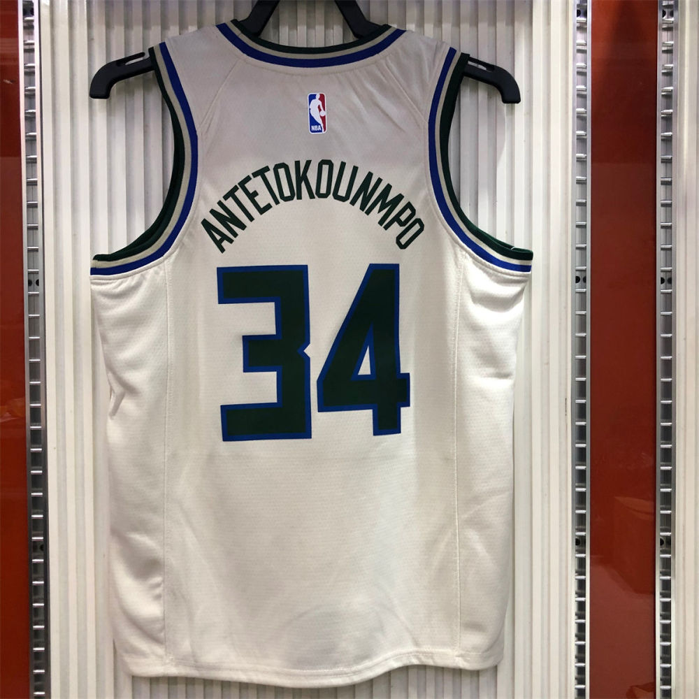 NBA Milwaukee Bucks Round neck Beige jersey ANTETOKOUNMPO#34 S-XXL