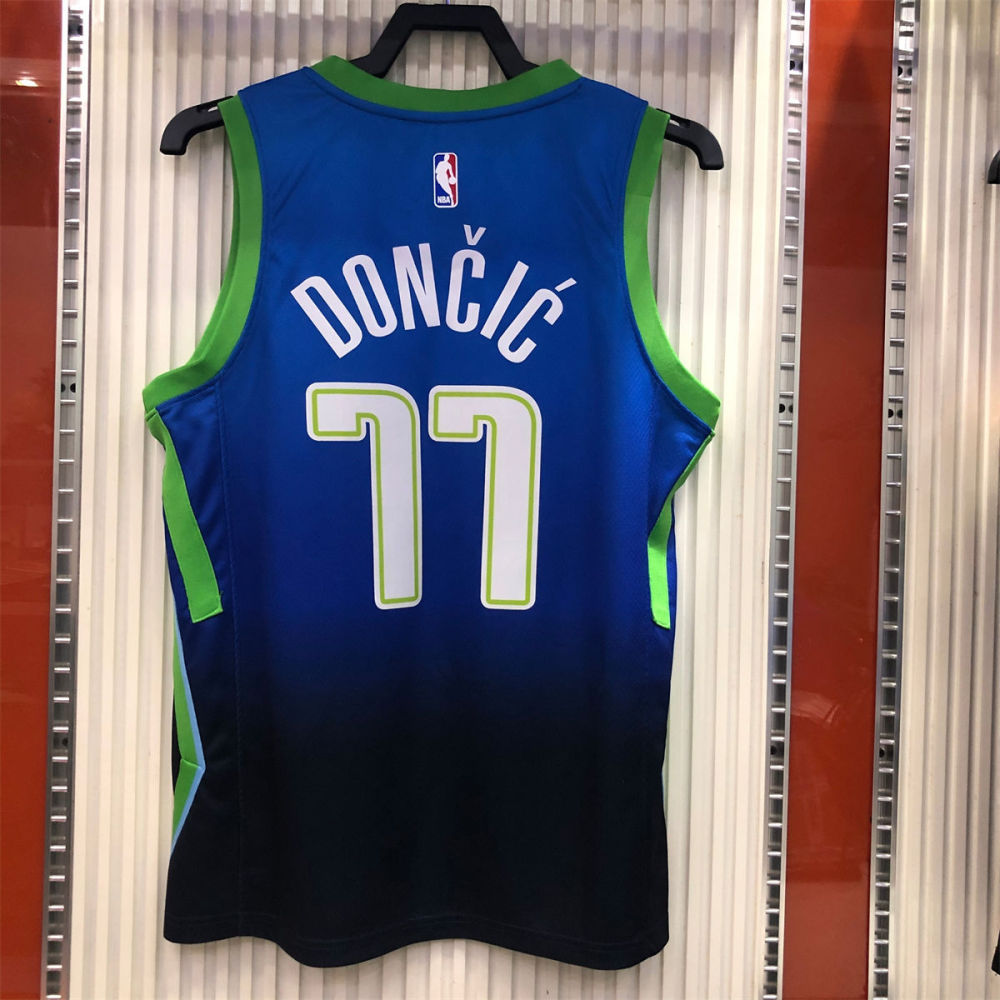 NBA Dallas Mavericks V Neck Black Blue Jersey DONCIC#77 S-XXL
