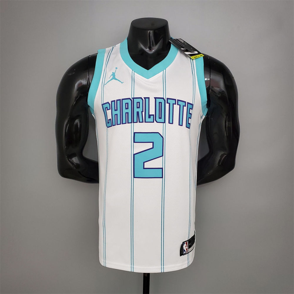 NBA Charlotte Hornets V-Neck White Jersey BALL#2 S-XXL