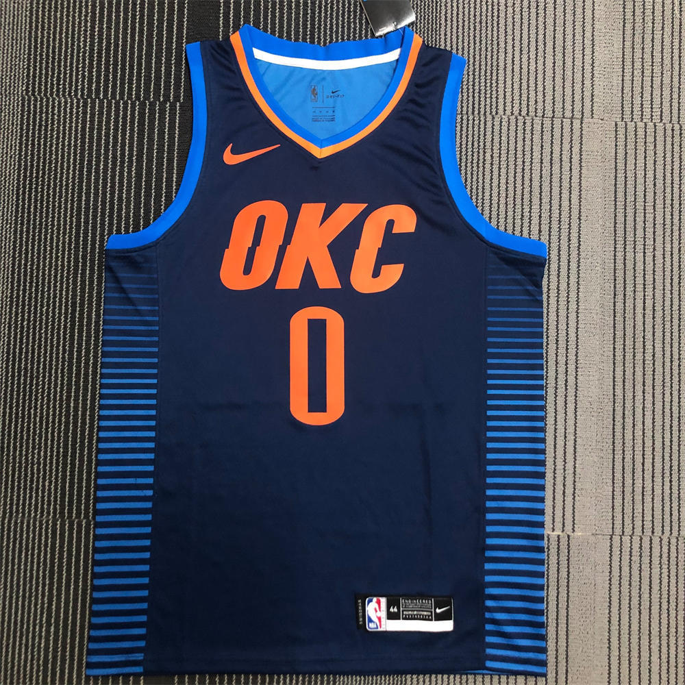NBA Oklahoma City Thunder V-Neck Deep Blue Jersey WESTBROOK#0 S-XXL