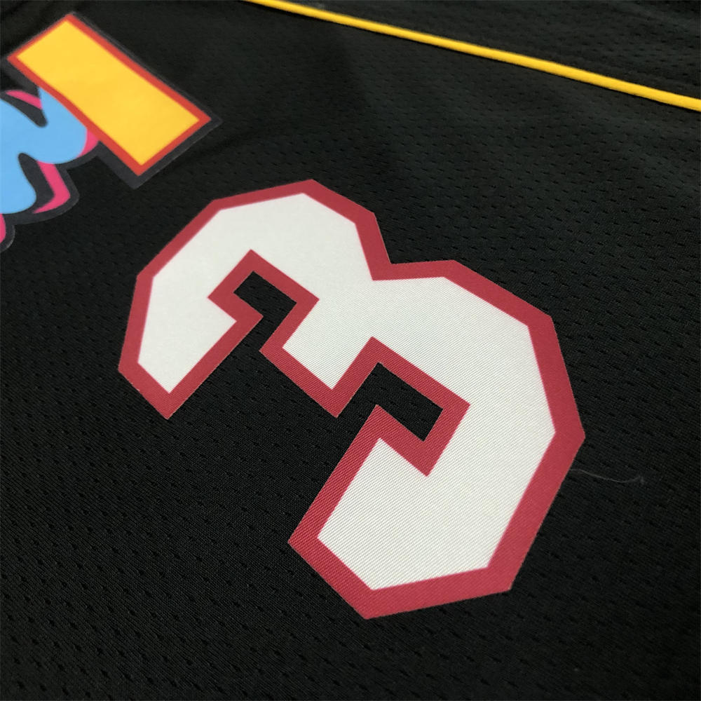 NBA Miami Hearts Round Neck Black 75th Anniversary Jersey WADE#3 S-XXL