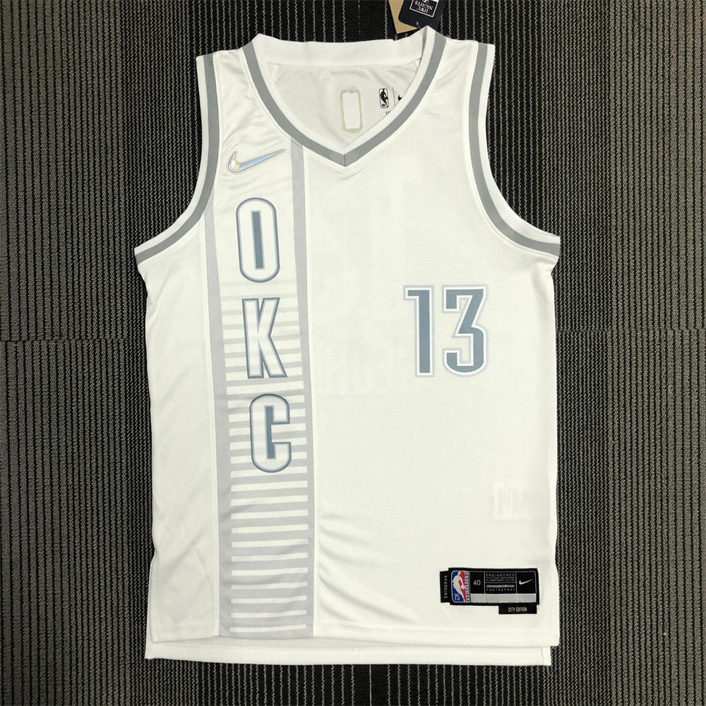 NBA Oklahoma City Thunder V-Neck White 75th Anniversary Jersey GEORGE#13 S-XXL