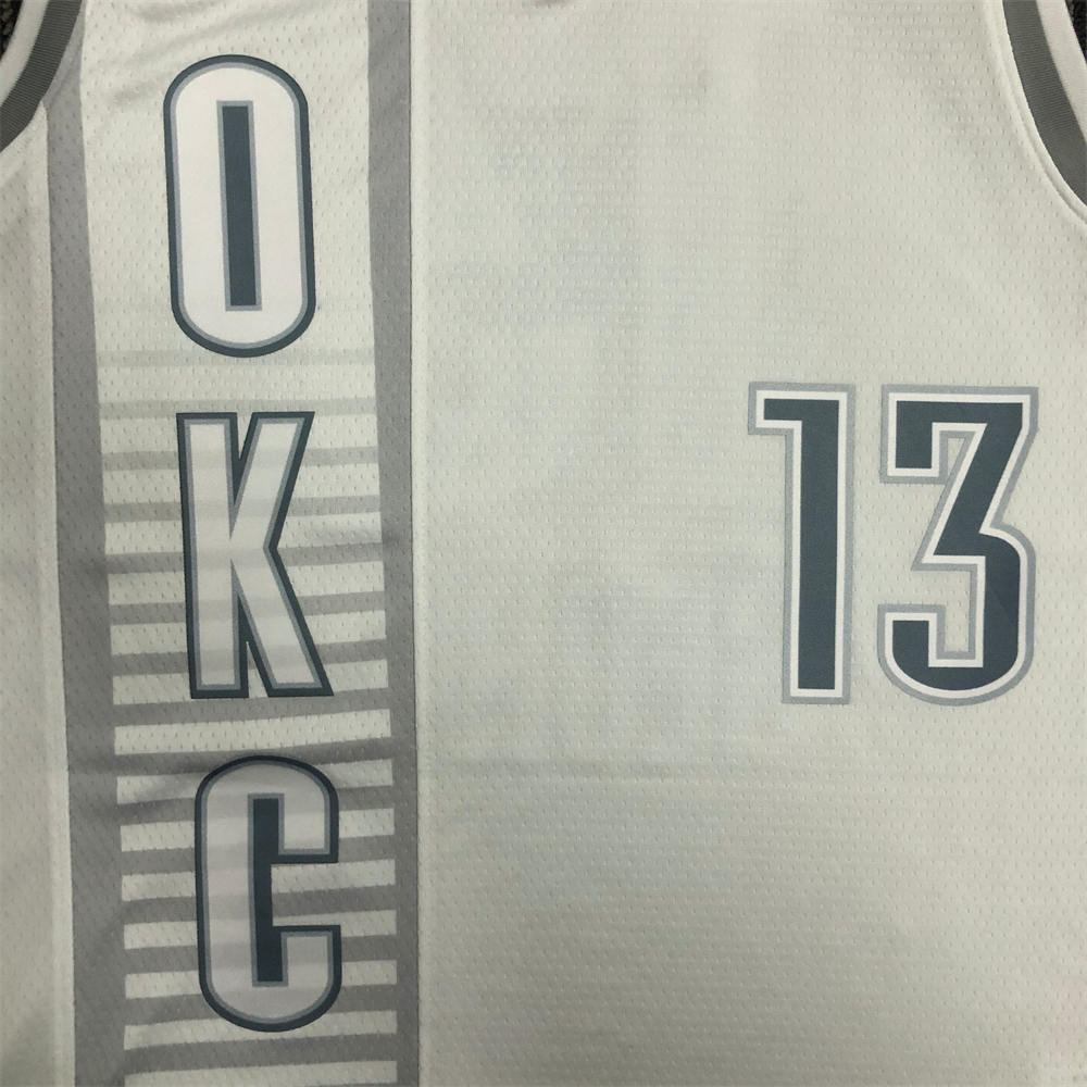 NBA Oklahoma City Thunder V-Neck White 75th Anniversary Jersey GEORGE#13 S-XXL