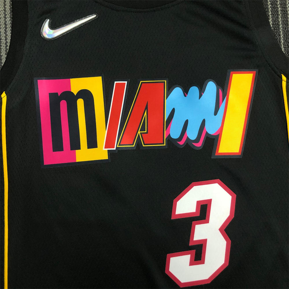 NBA Miami Hearts Round Neck Black 75th Anniversary Jersey WADE#3 S-XXL