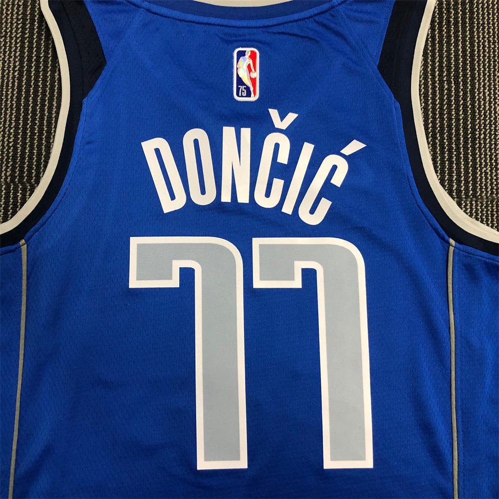 NBA Dallas Mavericks V-Neck Blue 75th anniversary Jersey DONCIC#77 S-XXL