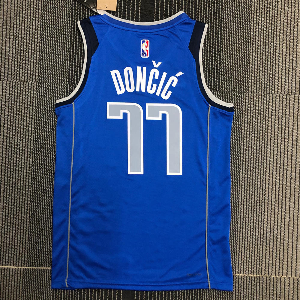 NBA Dallas Mavericks V-Neck Blue 75th anniversary Jersey DONCIC#77 S-XXL