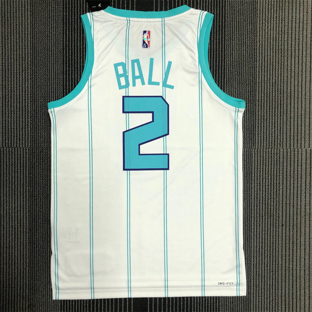 NBA Charlotte Hornets V-Neck White 75th Anniversary Jersey BALL#2 S-XXL