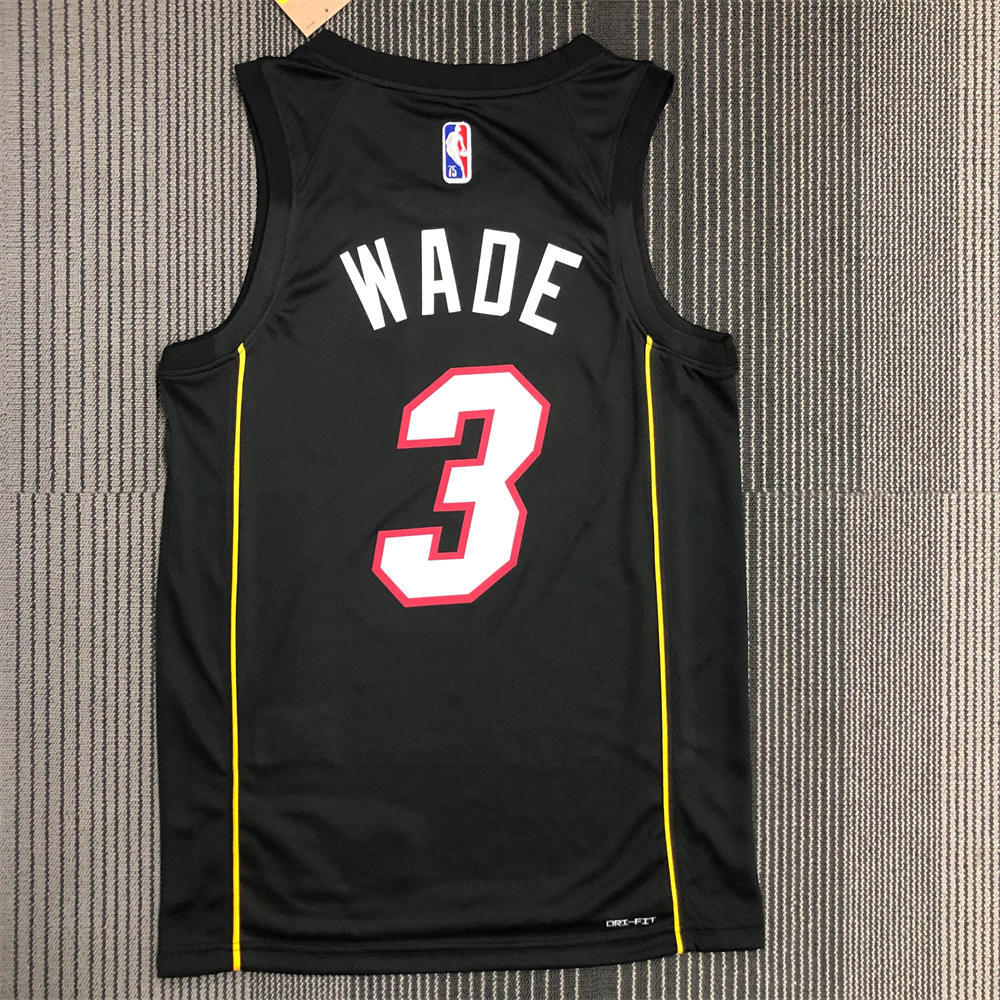 NBA Miami Hearts Round Neck Black 75th Anniversary Jersey WADE#3 S-XXL