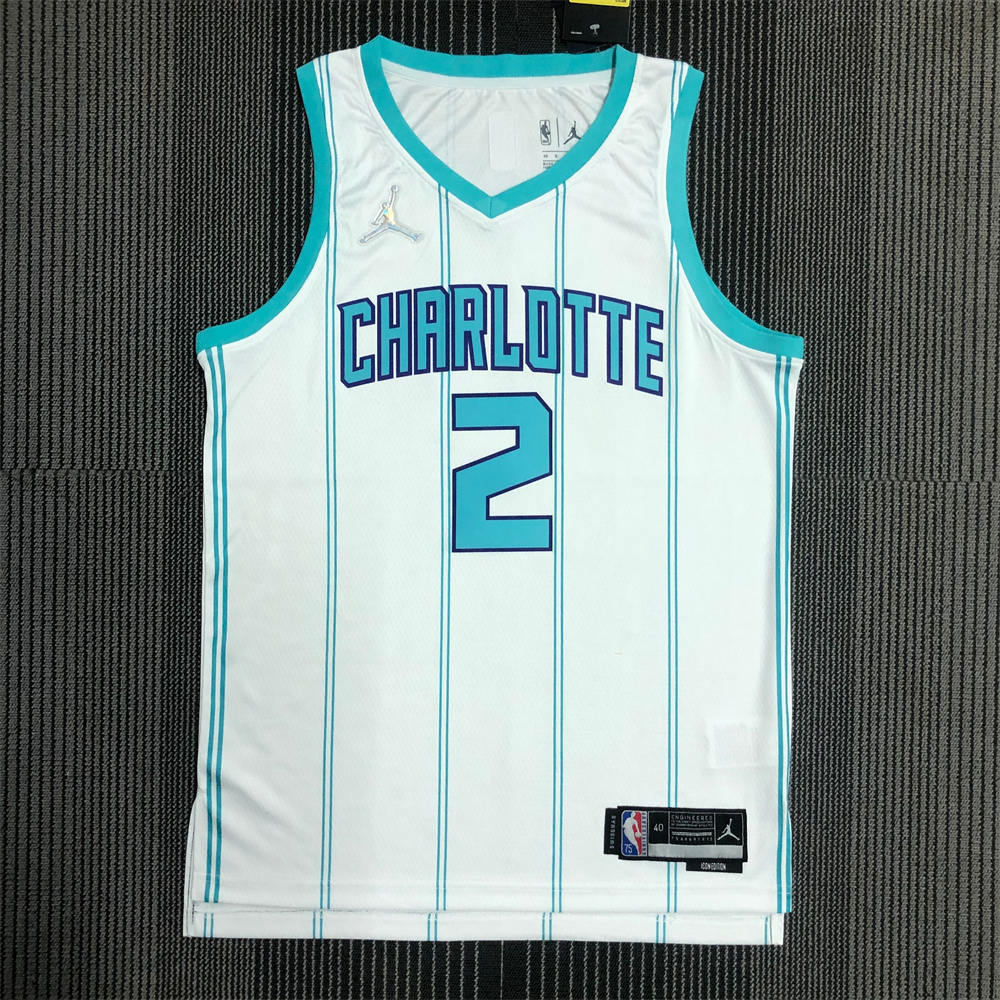 NBA Charlotte Hornets V-Neck White 75th Anniversary Jersey BALL#2 S-XXL
