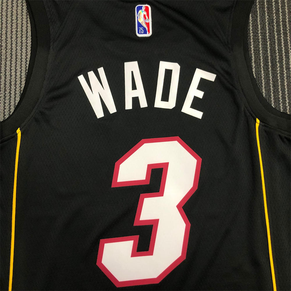 NBA Miami Hearts Round Neck Black 75th Anniversary Jersey WADE#3 S-XXL