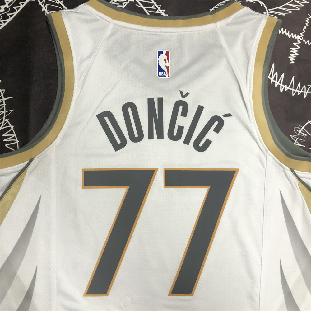 NBA Dallas Mavericks V-Neck White Jersey DONCIC#77 S-XXL