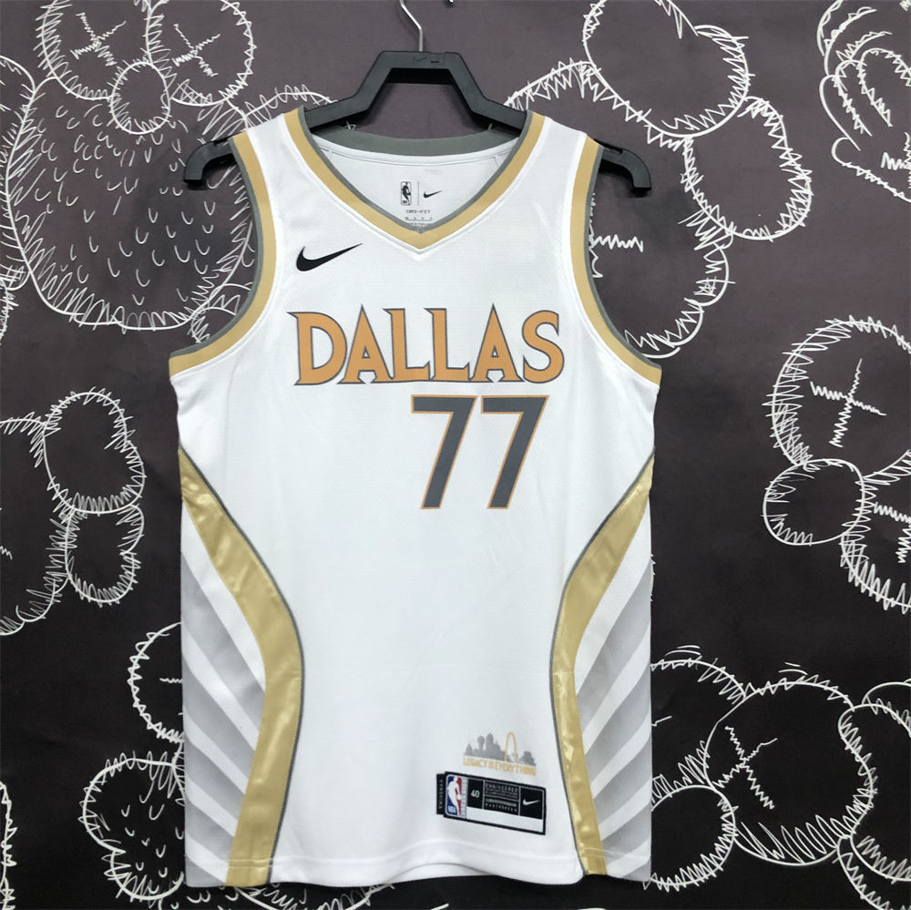 NBA Dallas Mavericks V-Neck White Jersey DONCIC#77 S-XXL