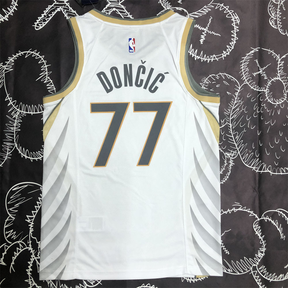 NBA Dallas Mavericks V-Neck White Jersey DONCIC#77 S-XXL