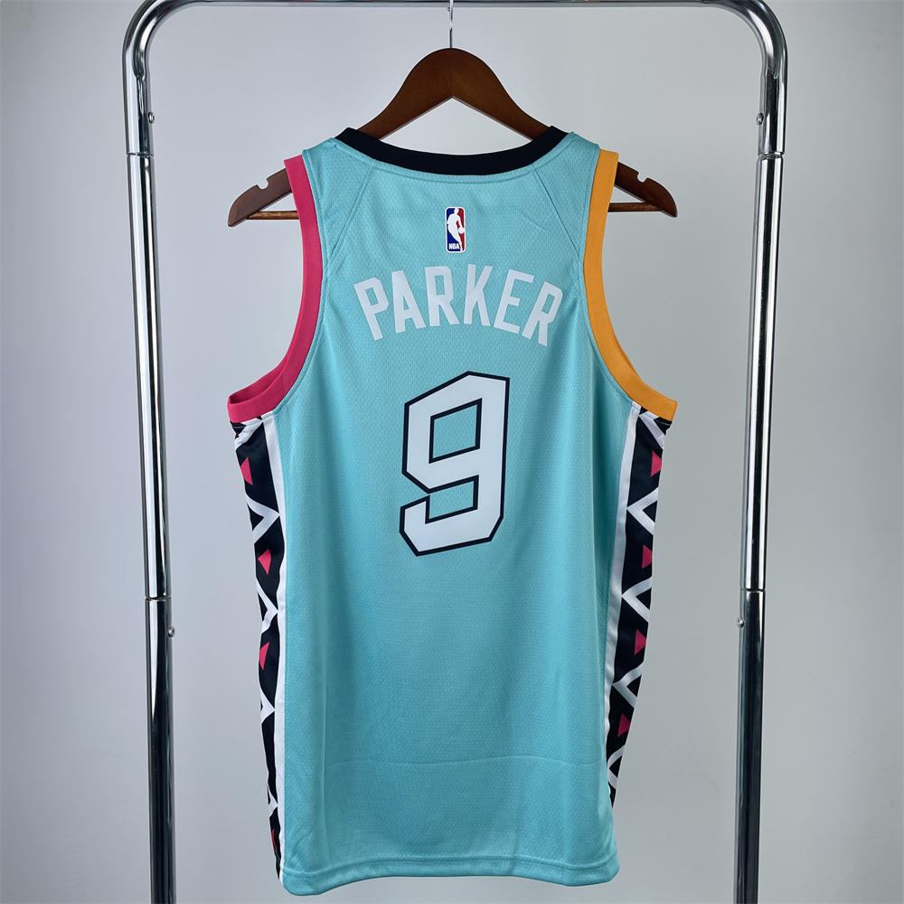 NBA San Antonio Spurs V-Neck Cyan jersey PARKER#9 S-XXL