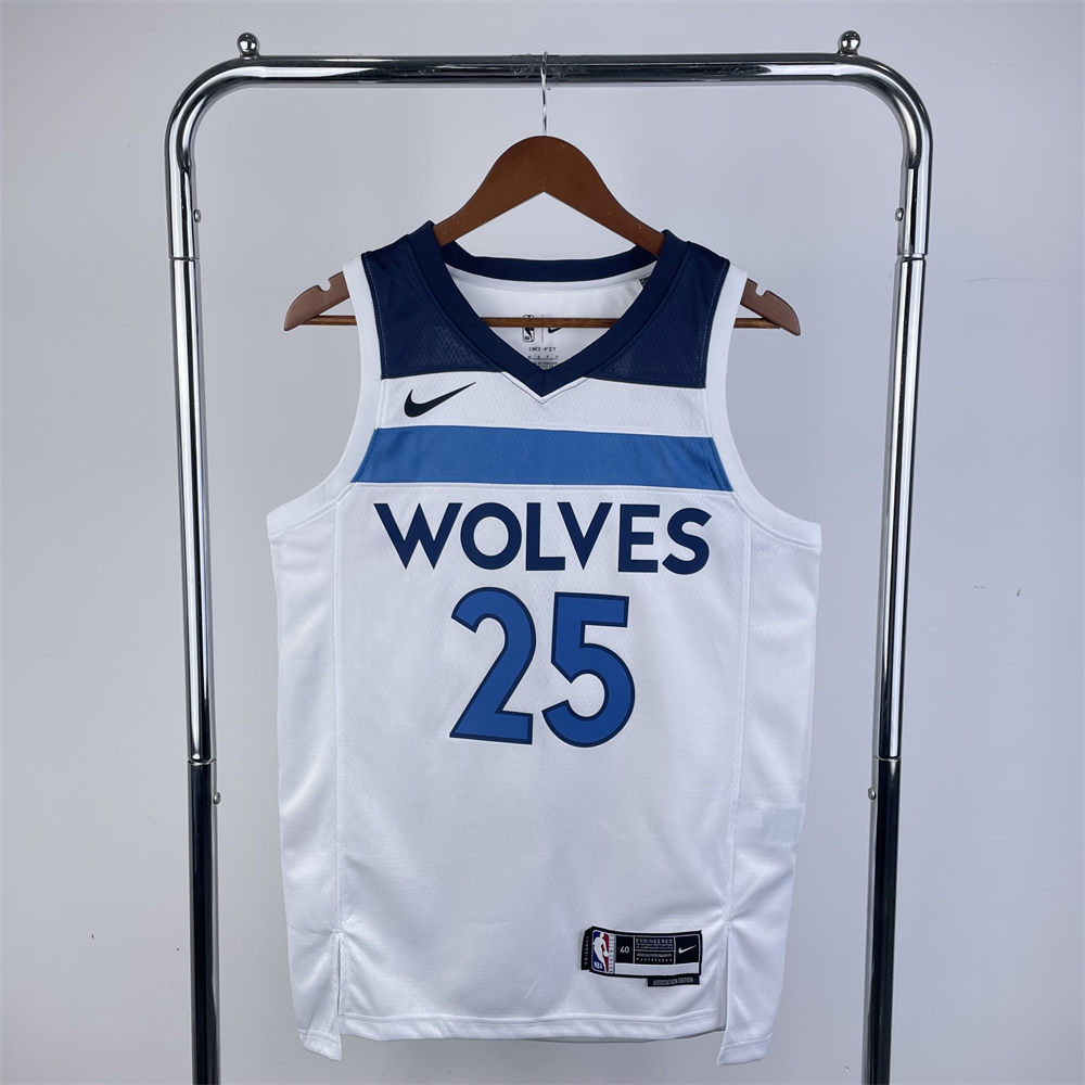 NBA Minnesota Timberwolves 2023 V-Neck White Jersey ROSE#25 S-XXL