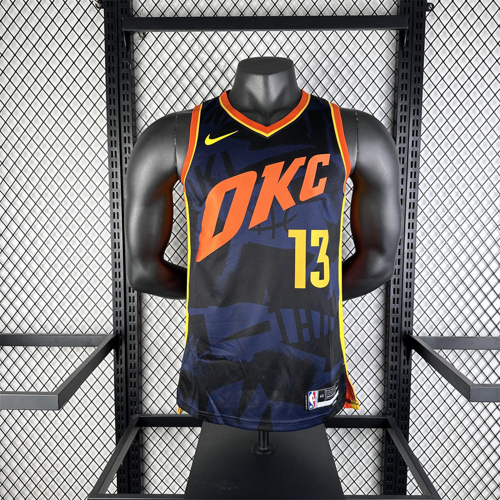 NBA Oklahoma City Thunder 2024 City Edition V-Neck Black Jersey GEORGE#13 S-XXL