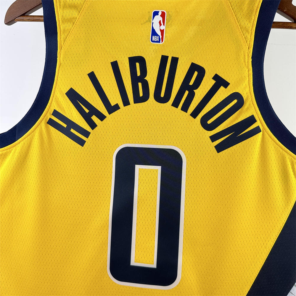 NBA Indiana Pacers 2024 JORDAN Edition V-Neck Yellow Jersey HALIBURTON#0 S-XXL