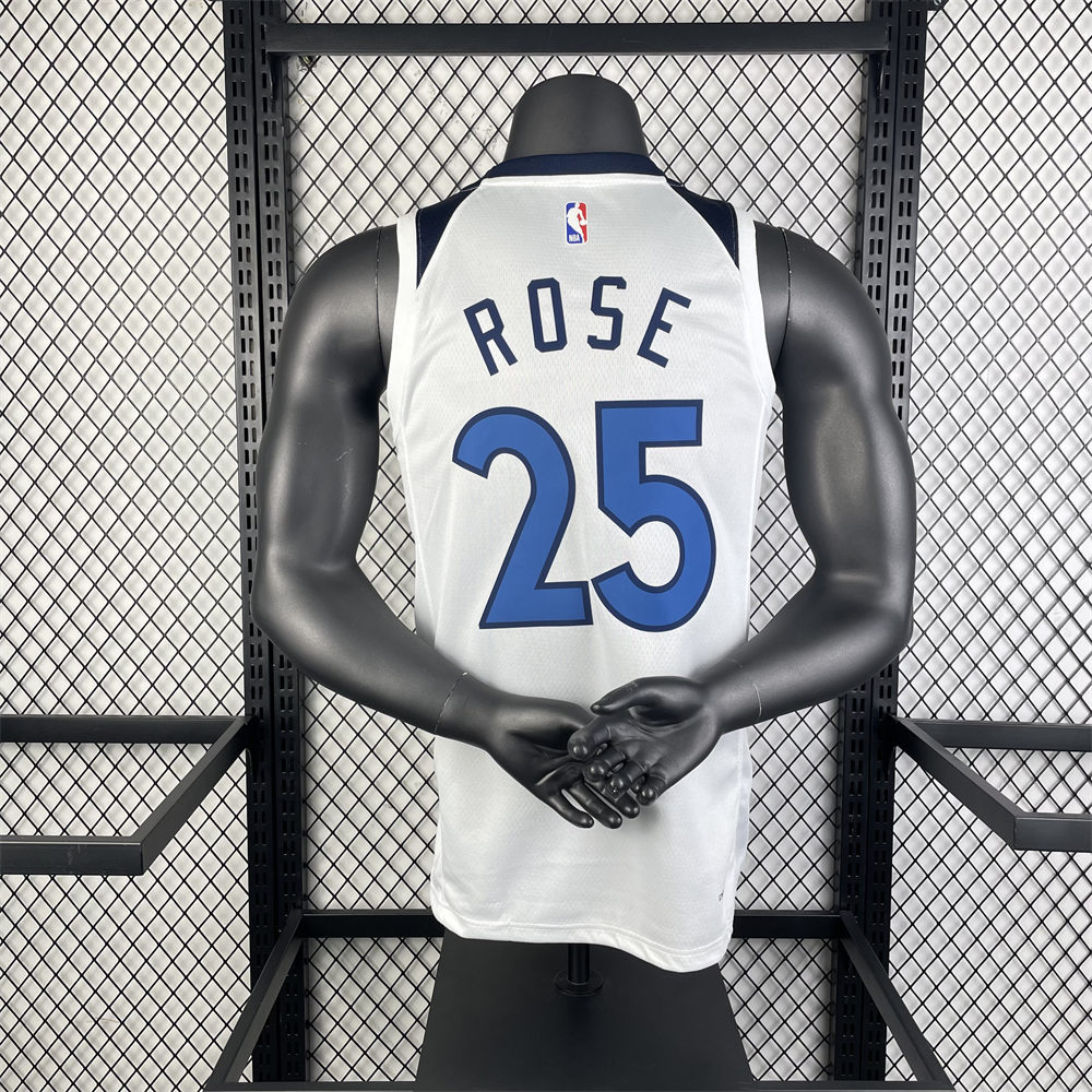 NBA Minnesota Timberwolves 2023 V-Neck White Jersey ROSE#25 S-XXL