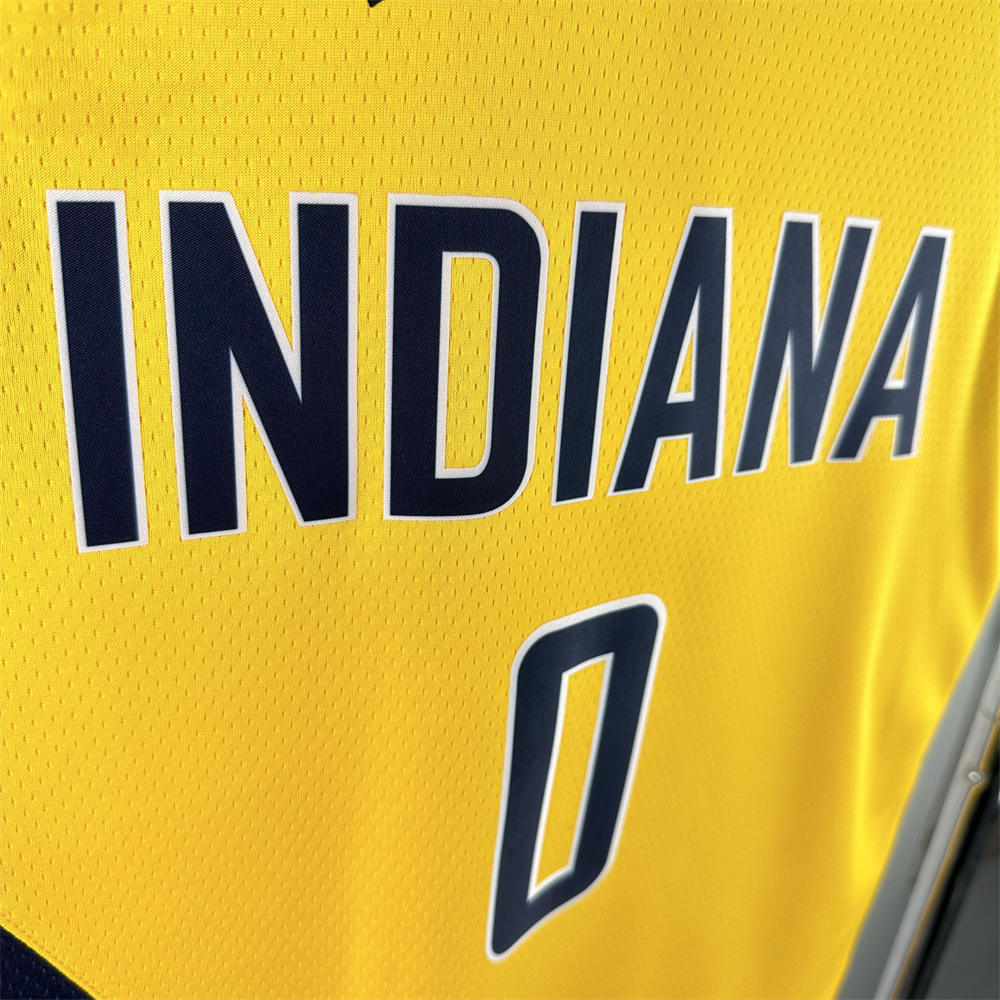 NBA Indiana Pacers 2024 JORDAN Edition V-Neck Yellow Jersey HALIBURTON#0 S-XXL