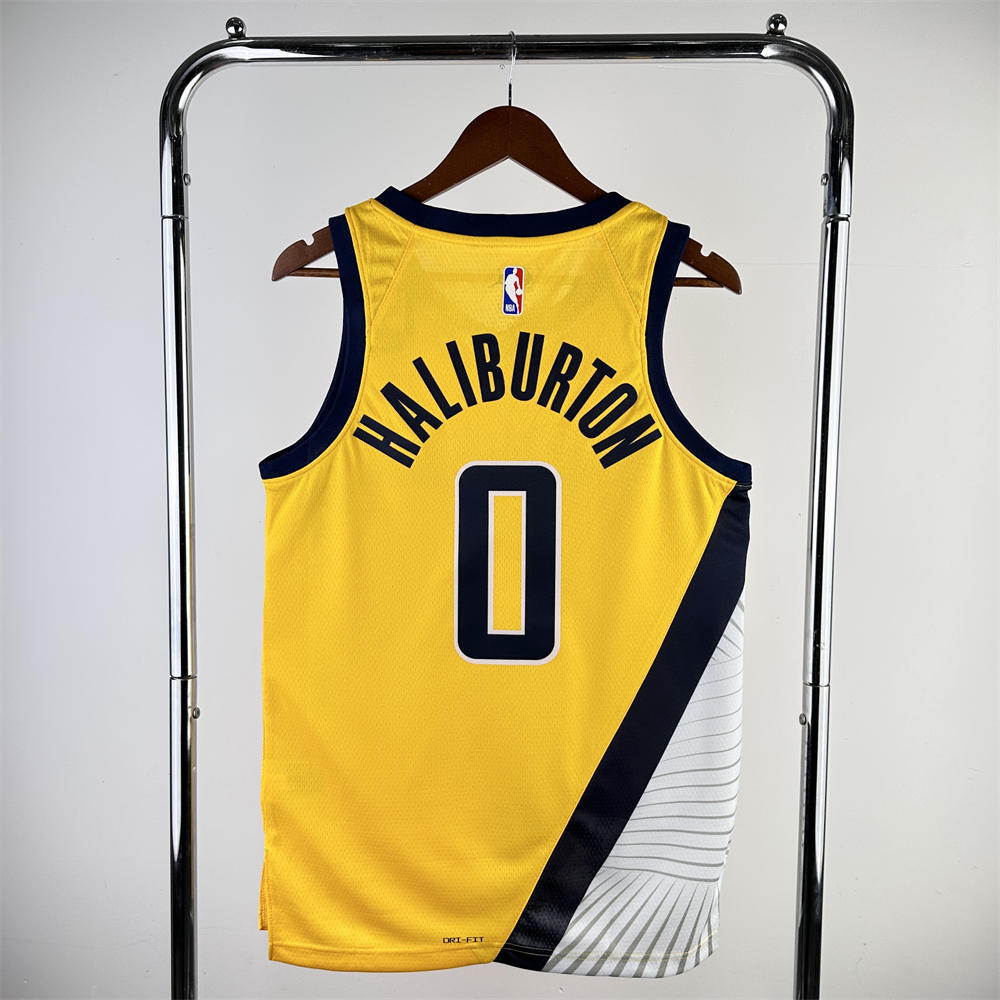 NBA Indiana Pacers 2024 JORDAN Edition V-Neck Yellow Jersey HALIBURTON#0 S-XXL