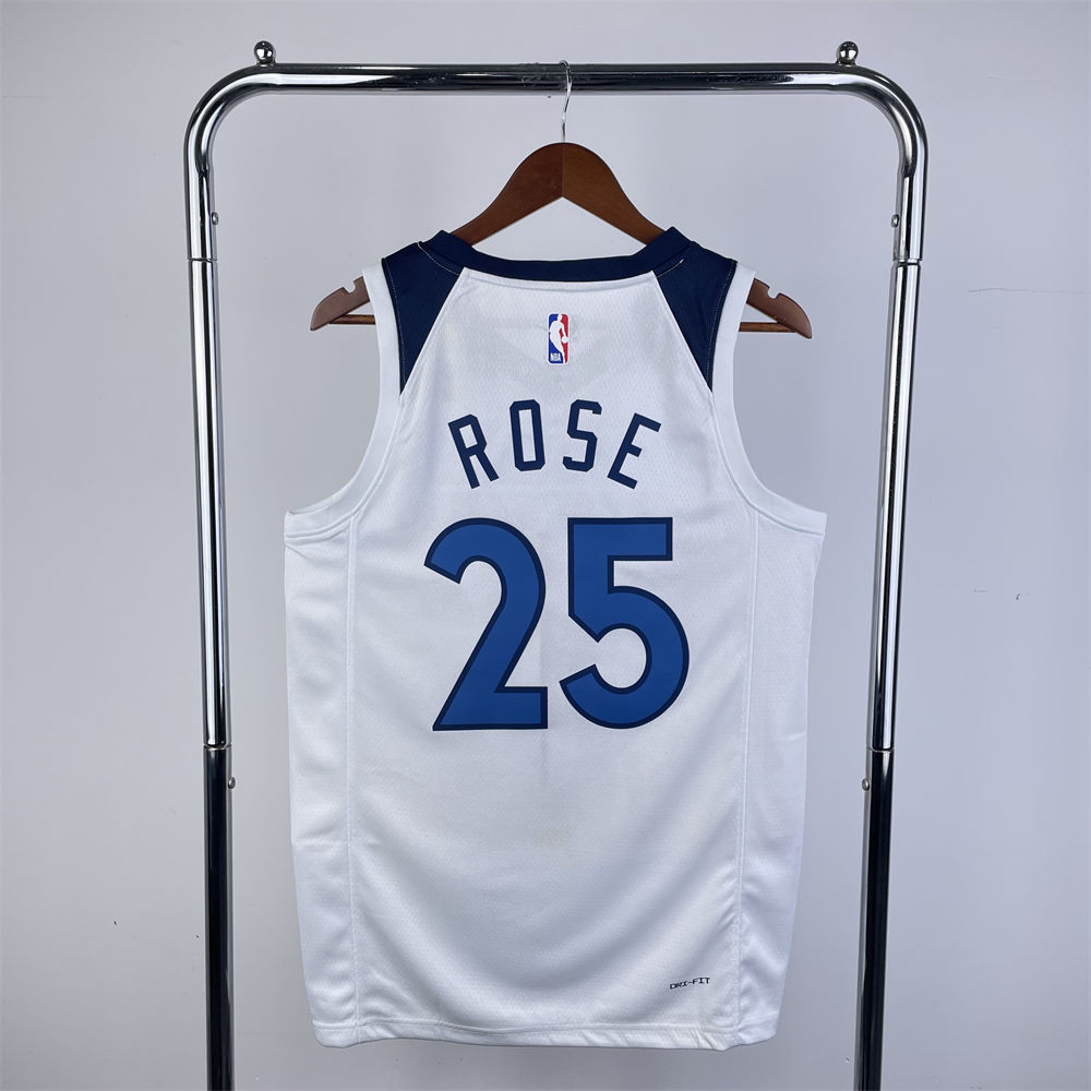 NBA Minnesota Timberwolves 2023 V-Neck White Jersey ROSE#25 S-XXL