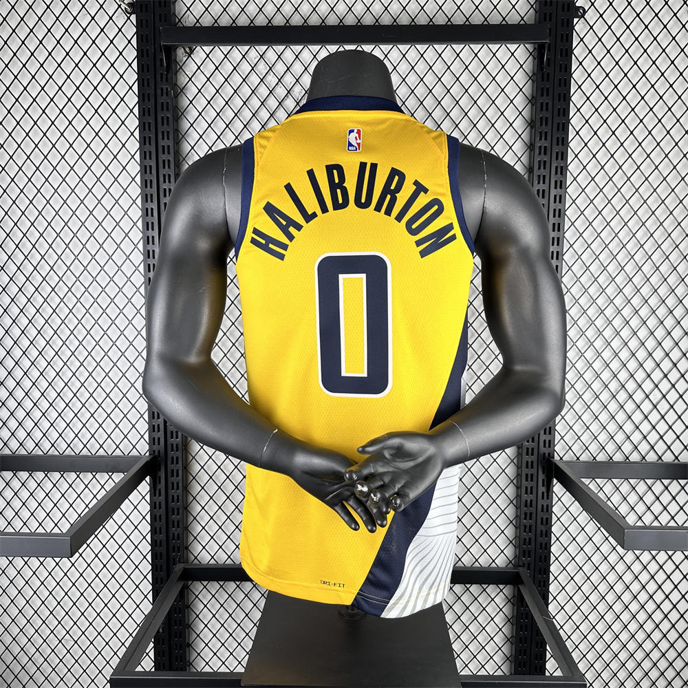 NBA Indiana Pacers 2024 JORDAN Edition V-Neck Yellow Jersey HALIBURTON#0 S-XXL