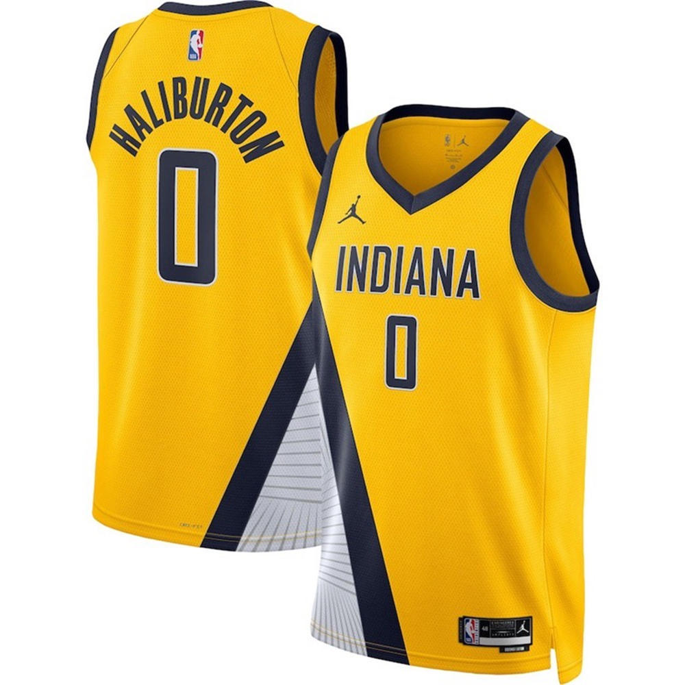 NBA Indiana Pacers 2024 JORDAN Edition V-Neck Yellow Jersey HALIBURTON#0 S-XXL